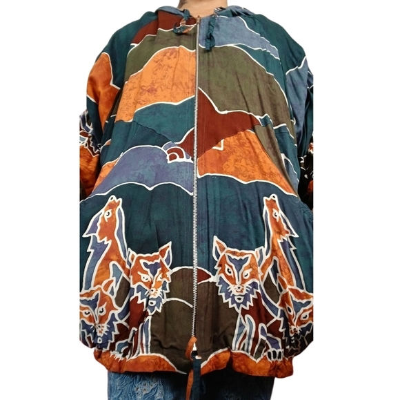 Vintage Boho Art Wolves Reversible Oversized Jacket M/L - Picture 2 of 5